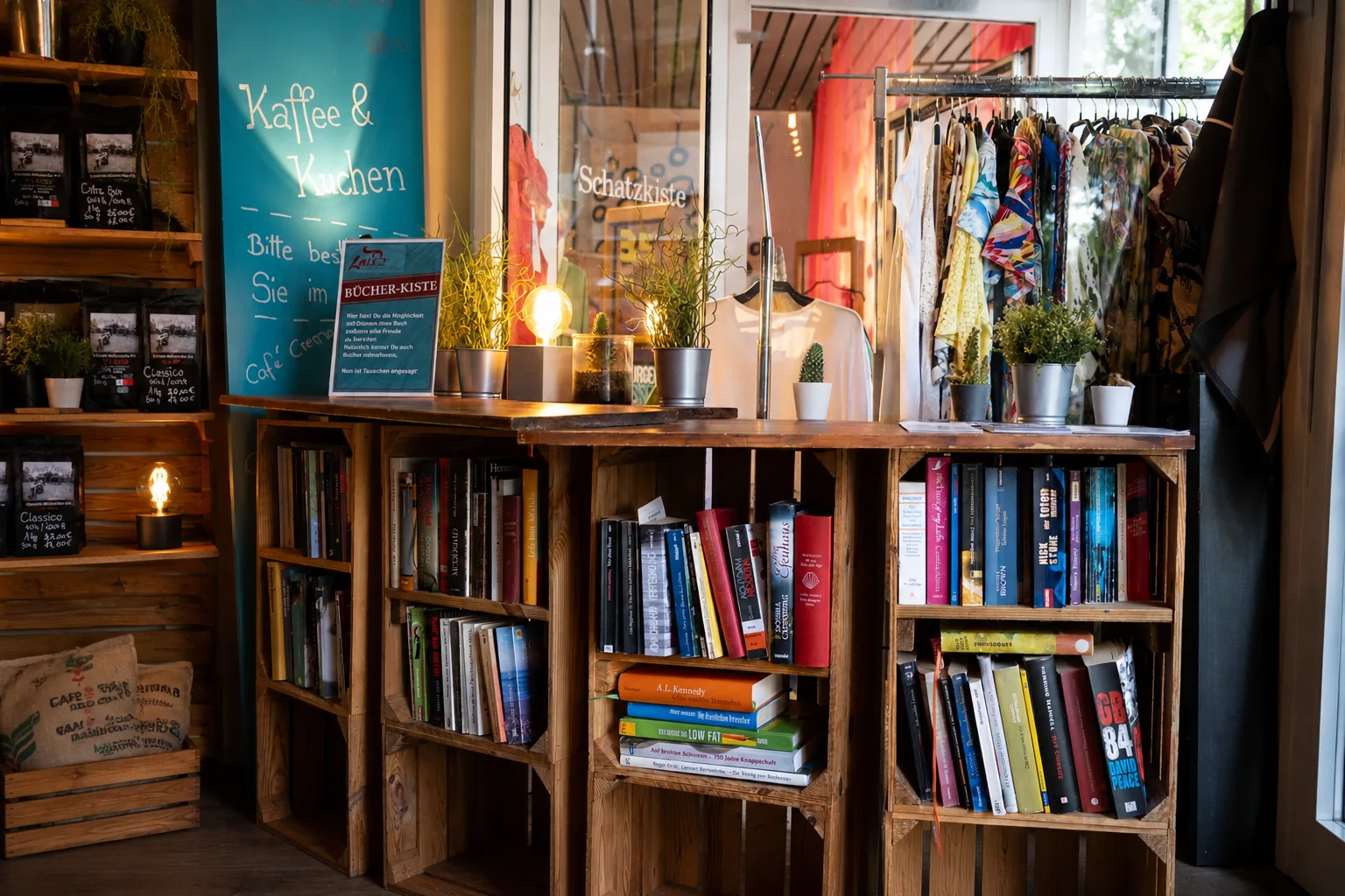 Bücherkiste zum Büchertausch im Lais Espressostudio Siegburg